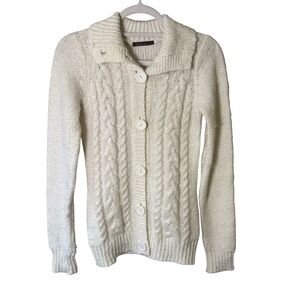 Being Made For You Cream Fuzzy Cable Knit Cardigan Size XS Cozy Wool Winter